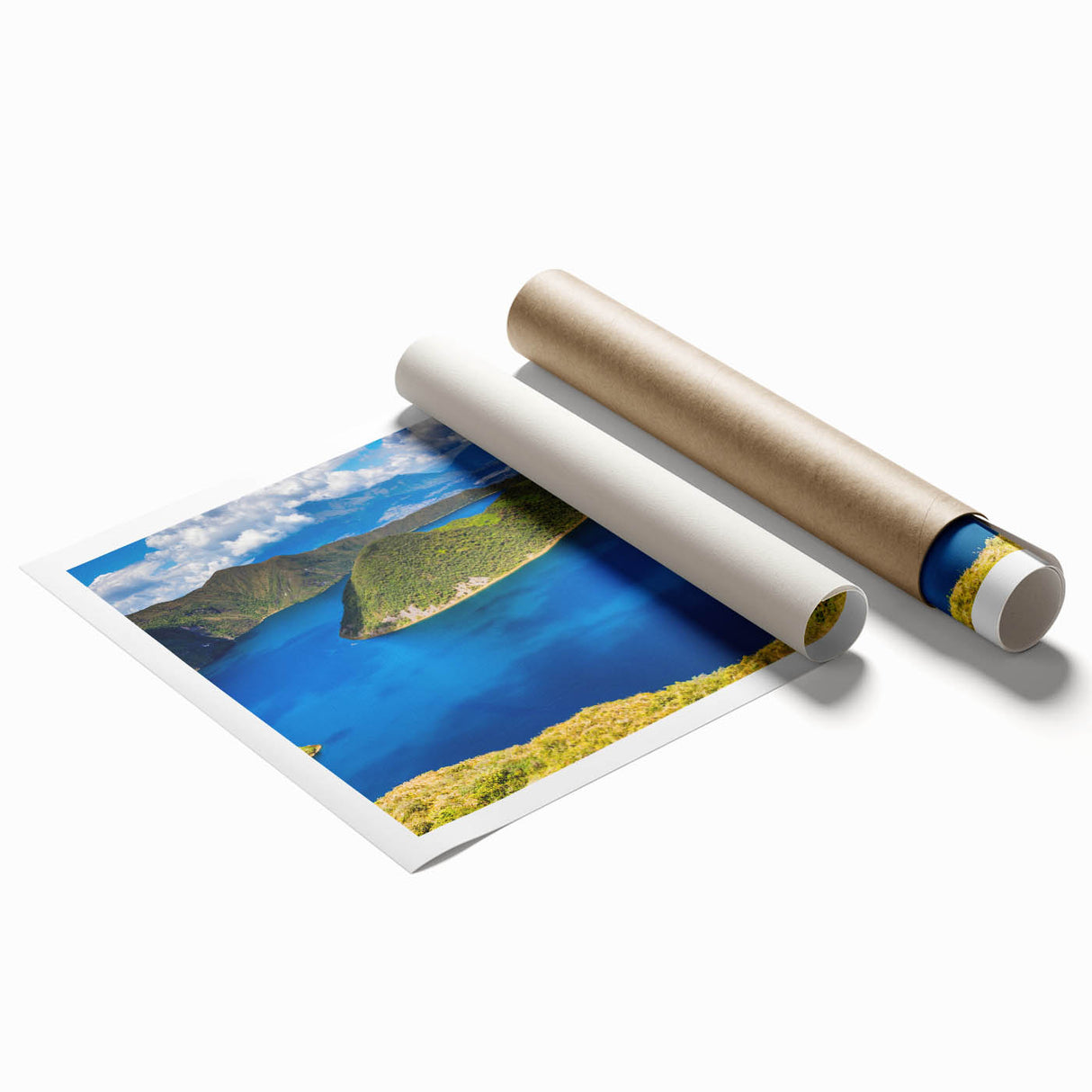 Extra large rolled print of Ecuadorian scenery with vibrant floral elements, ideal for classy bathroom wall art.