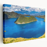 Large stretched canvas featuring a serene Ecuadorian landscape in muted earth tones, ideal for kitchen wall art.