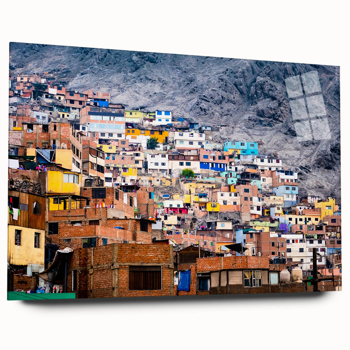 Acrylic print of a large abstract depiction of a South American scenery in earth tones.