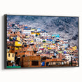Black and white framed canvas of a Peruvian landscape, ideal for bedroom wall art.