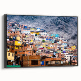 Black and white framed canvas of a Peruvian landscape, ideal for bedroom wall art.