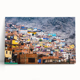 Black and white stretched canvas of a Peruvian landscape, ideal for kitchen wall art.
