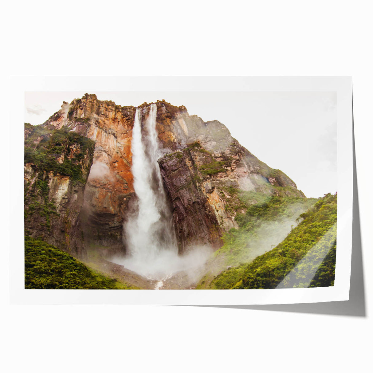 Extra large rolled print of a Venezuelan landscape with vibrant green and blue tones, ideal for dining room wall art.