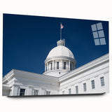 Large abstract wall art featuring swirling blue and gray tones on acrylic glass, suitable for bedroom or dining room decor.