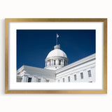 Extra large abstract art print of textured Alabama scenery in muted earth tones, framed in gold, ideal for living room decor.