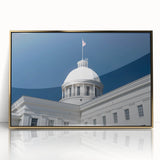 Mid-century modernist style Alabama scenery on large framed acrylic print, featuring muted earth tones.