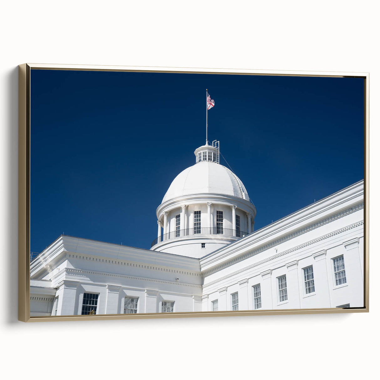 Framed canvas depicting a vintage-style Alabama landscape in muted gold and black tones, ideal for bedroom wall decor.
