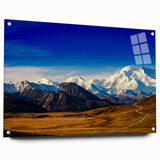 Acrylic print of Denali, Alaska with a side view, featuring cool blue and white tones.