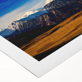 Art deco poster of Denali, Alaska, on rolled canvas with cool blue and gray tones, suitable for dining room wall art.