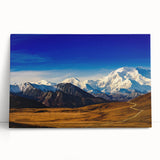 Black and white photograph of Denali, Alaska on stretched canvas, ideal for kitchen wall art or bedroom ambiance.
