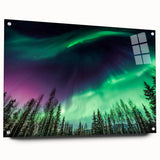 Acrylic print of a serene Alaskan landscape in muted blue and green tones, suitable for bedroom or dining room decor.