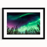 Extra large abstract art print depicting vibrant Alaskan scenery on textured canvas, framed in black.