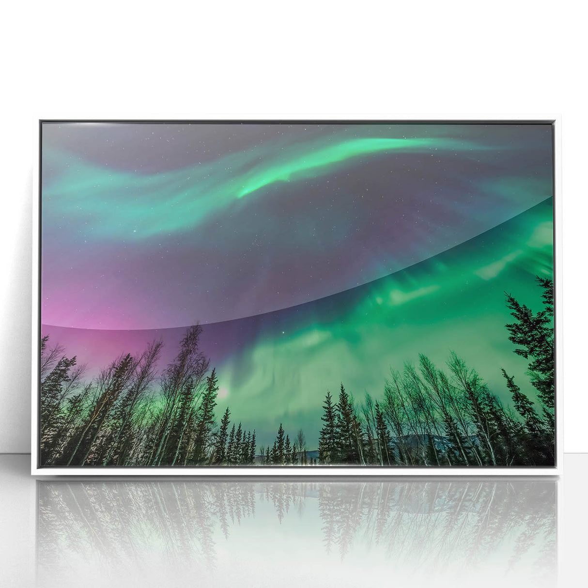 Acrylic print of a serene Alaskan landscape in muted white and blue tones, ideal for modern art wall decor in a nursery.
