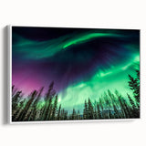 Vintage poster art of Alaska scenery on extra large framed canvas, featuring colorful art on a black background.