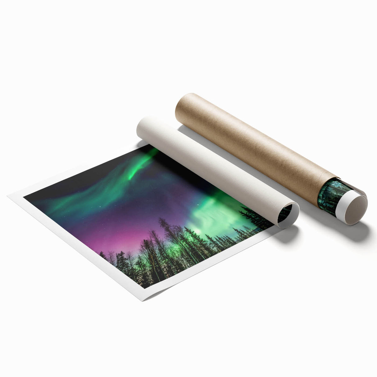 Extra large rolled print featuring a serene Alaskan landscape with vibrant green flora, ideal for classy bathroom wall art.