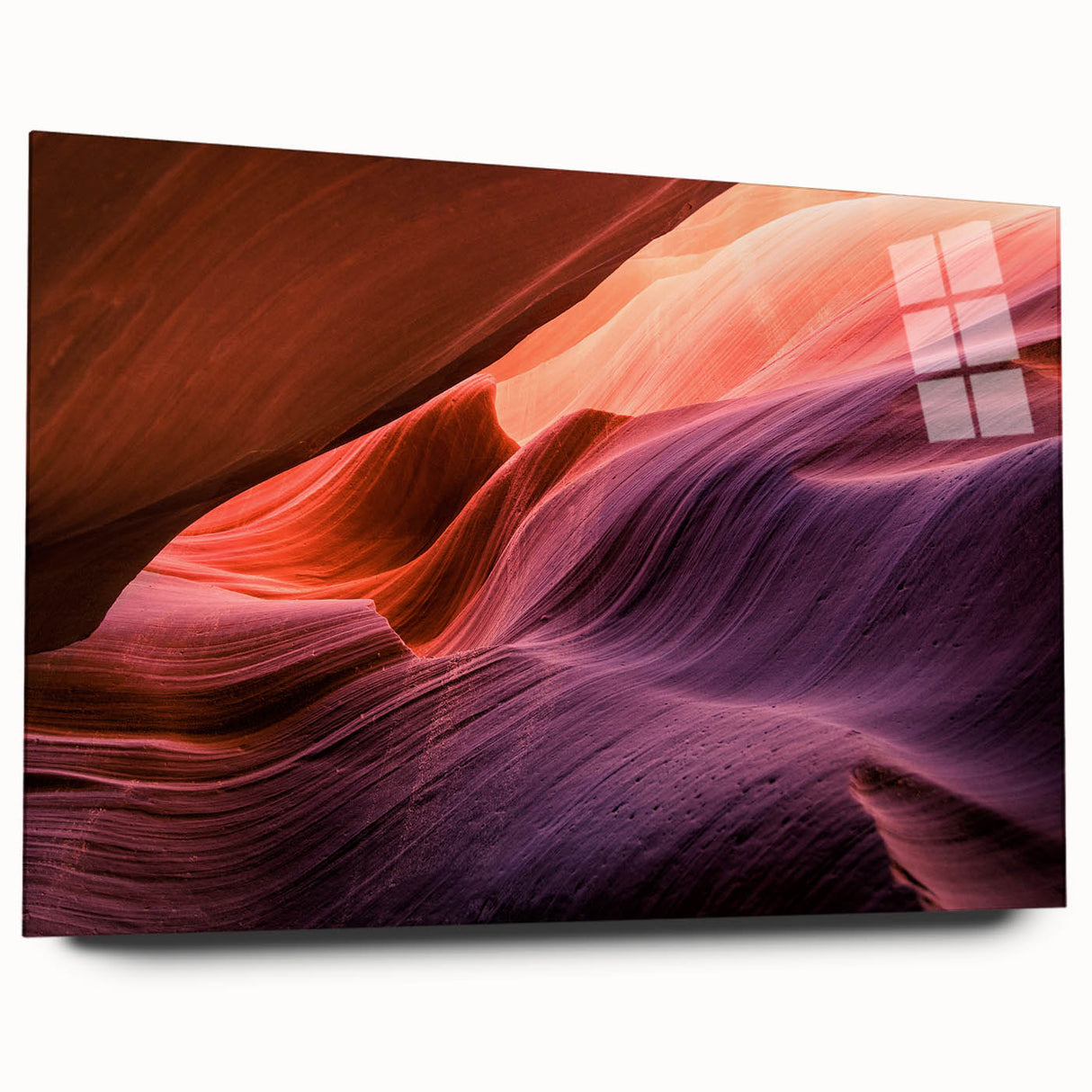 Large abstract depiction of Antelope Canyon in Arizona on acrylic glass, showcasing earthy red and orange tones.