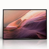 Large abstract wall art of Antelope Canyon in Arizona, depicted in earthy orange and brown tones on a framed acrylic panel.