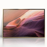 Mid-century modernist acrylic print of Arizona Antelope Canyon in warm earth tones, ideal for modern art wall decor.