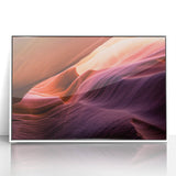 Art deco style poster of Antelope Canyon in Arizona, with rich orange and brown tones on a white-framed acrylic print.