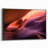Black and white framed canvas of Antelope Canyon in Arizona, ideal for bedroom wall decor.