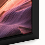 Close-up of a textured black wall art depicting Antelope Canyon in Arizona on a framed canvas.