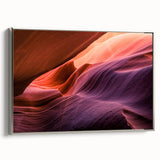 Framed canvas landscape art painting depicting Antelope Canyon in Arizona, featuring vibrant orange and red tones.