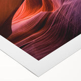 Art deco poster of Antelope Canyon in Arizona, featuring earthy red and orange tones on rolled canvas.