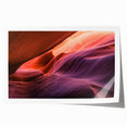 Antelope Canyon in Arizona depicted in vibrant orange and red tones on a rolled canvas, suitable for art wall dining room.