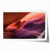 Antelope Canyon in Arizona depicted in vibrant orange and red tones on a rolled canvas, suitable for art wall dining room.