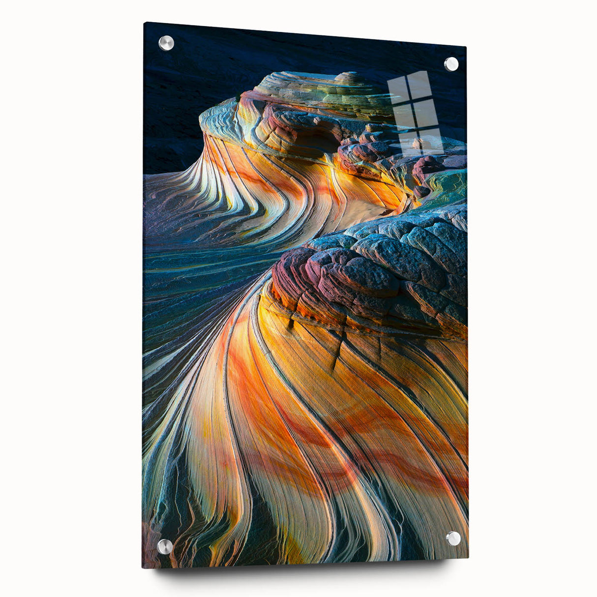 Acrylic print of Coyote Buttes in Arizona, featuring earthy red and orange tones, suitable for bedroom or dining room decor.