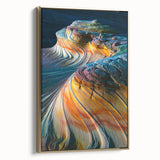 Framed canvas depicting Arizona's Coyote Buttes in earth tones, ideal for bedroom wall art.