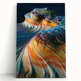 Black and white photograph of Coyote Buttes in Arizona on a large stretched canvas.