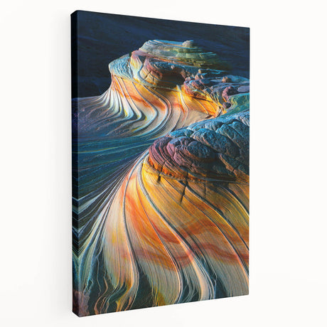 Large art print of Coyote Buttes in Arizona on stretched canvas, featuring earthy red and orange tones.