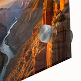 Large abstract depiction of the Grand Canyon in muted earth tones on acrylic glass, ideal for dining room art.