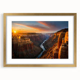 Extra large wall art featuring an abstract depiction of the Grand Canyon in textured gold and bronze tones, framed with mat.