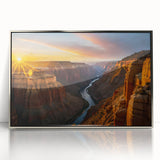 Mid-century modernist art of the Grand Canyon in muted earth tones on a framed acrylic print.