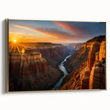Framed canvas depicting the Grand Canyon in muted earth tones, ideal for bedroom wall art.