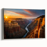 Framed canvas of the Grand Canyon in vibrant colors, ideal for living room decor.