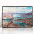 Large abstract wall art of Lake Powell in muted blue and gray tones on a framed acrylic, ideal for modern art wall decor.