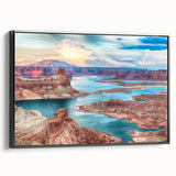 Black and white framed canvas of Lake Powell, Arizona, in a vintage poster style, suitable for bedroom wall decor.