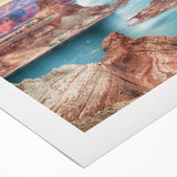 Art deco poster of Lake Powell on a rolled canvas, showing muted earth tones, ideal for dining room wall art.