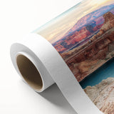 Art deco poster of Lake Powell in pastel shades on rolled canvas, suitable for nursery wall art.