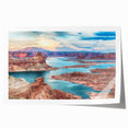 Rolled print of Lake Powell in Arizona, featuring vivid blue and earth tones, ideal for art wall dining room decor.