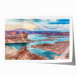 Rolled print of Lake Powell in Arizona, featuring vivid blue and earth tones, ideal for art wall dining room decor.