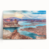 Black and white photograph of Lake Powell on stretched canvas, ideal for kitchen wall art or bedroom ambiance.
