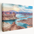Large art depicting Lake Powell, Arizona in muted earth tones on stretched canvas, suitable for kitchen wall art.