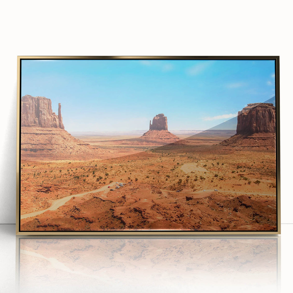 Large art print of Monument Valley in muted earth tones on framed acrylic, suitable for modern art wall decor.