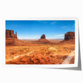 Monument Valley landscape on rolled print, featuring earthy red and orange tones, suitable for art wall dining room.