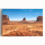 Black and white photograph of Monument Valley on stretched canvas, suitable for kitchen wall art.