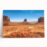 Black and white image of Monument Valley on stretched canvas, ideal for kitchen wall art or bedroom ambiance.
